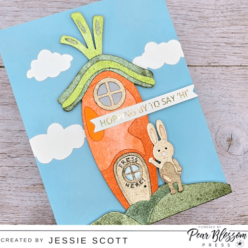 Pear Blossom Press, One Light, Halo One Light Combo, Picket Fence Studio, Welcome Home Bun Bun, Tonic Mica Stain Spray, Light up card, handmade card, Easter card