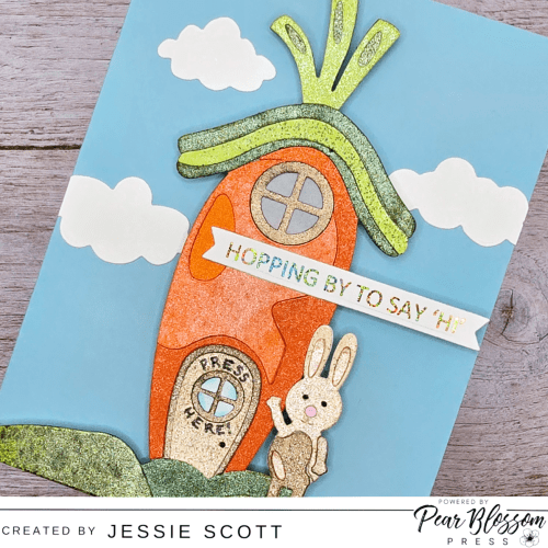 Pear Blossom Press, One Light, Halo One Light Combo, Picket Fence Studio, Welcome Home Bun Bun, Tonic Mica Stain Spray, Light up card, handmade card, Easter card