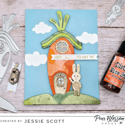 Pear Blossom Press, One Light, Halo One Light Combo, Picket Fence Studio, Welcome Home Bun Bun, Tonic Mica Stain Spray, Light up card, handmade card, Easter card